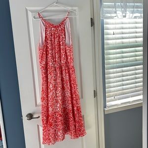 Ann Taylor floral coral halter midi dress